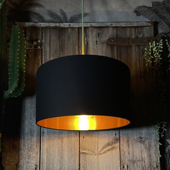 Jet Black Cotton Lampshades With Copper Or Gold Lining, 8 of 12