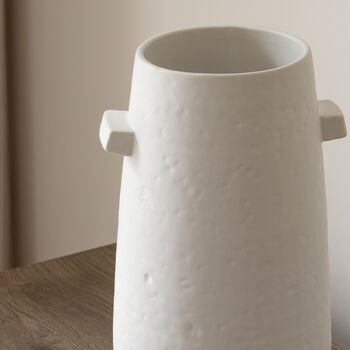 Dimpled Ceramic White Vase With Handles, 2 of 3