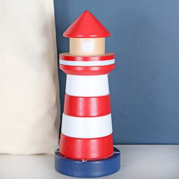 Wooden Lighthouse Stacking Toy And Personalised Bag, 4 of 5