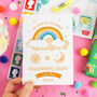 Personalised New Baby Rainbow And Stars Greeting Card, thumbnail 3 of 5