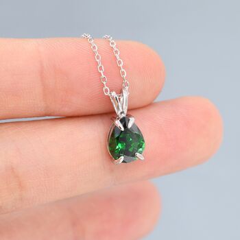 Sterling Silver Emerald Green Pear Cut Cz Necklace, 7 of 12