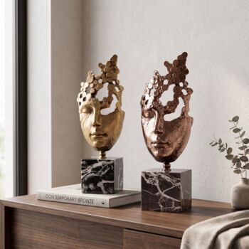 Abstract Face Sculpture Yellow Gold Decorative Bust, 7 of 7