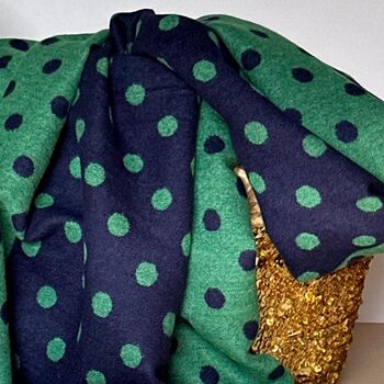 Cashmere Blend Spots Scarf In Green And Navy Blue, 2 of 5