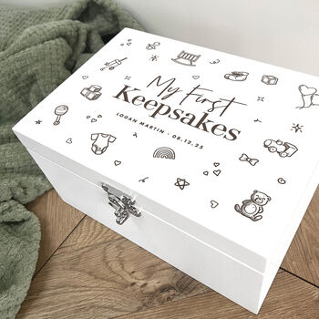 Personalised My First Keepsakes Engraved White New Baby Keepsake Box Three Sizes 22cm | 27cm | 30cm, 2 of 7