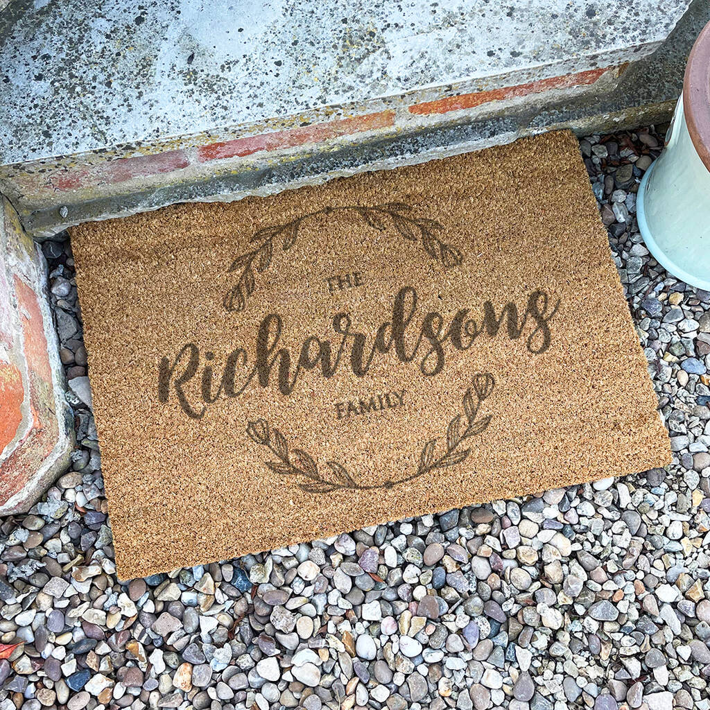 Personalised Floral Wreath Coir Doormat By Dreams To Reality Design Ltd