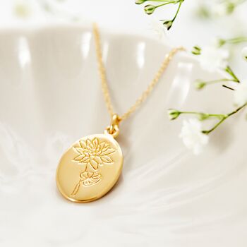 July Engraved Waterlily Birth Flower Necklace, 2 of 12