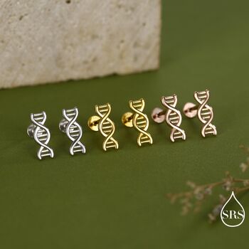 Dna Molecular Structure 16 G Flat Back Earrings In Sterling Silver, 7 of 11