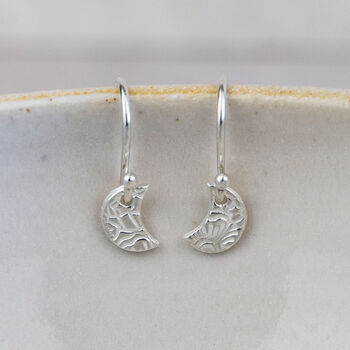 Sterling Silver Mini Moon Textured Earrings, 2 of 3