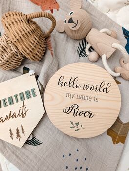 Personalised Baby Name Photo Prop Plaque | Wooden Newborn Announcement Sign, 3 of 8