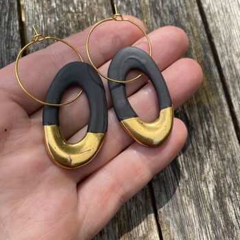 Porcelain Hoop Earrings Plated With Gold, 2 of 8