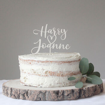 Personalised Natural Wood Wedding Cake Topper, 3 of 5