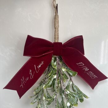 Glitter Mistletoe, Personalised Bow, Newly Wed Christmas Gift, 2 of 3