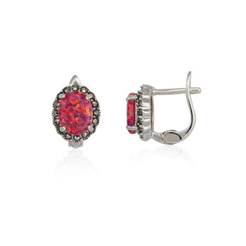 Round Red Opal High Quality Sterling Silver Earrings, 2 of 5