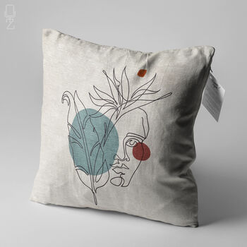 Abstract Face Pattern On Cushion Cover With Leaves, 3 of 7