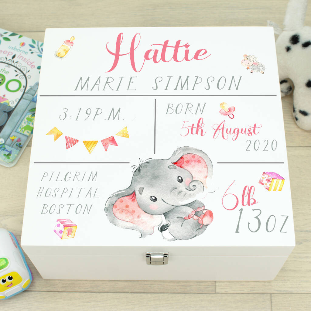 Personalised Baby Stats Wooden Memory Box, 1 of 6