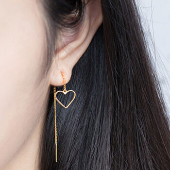 Gold Colour Sterling Silver Heart Threader Earrings, 4 of 5