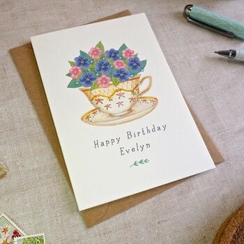 Violet Teacup Birthday Card, 3 of 5