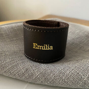 Set Of Four Dark Brown Leather Napkin Rings, 5 of 5