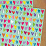 Coloured Hearts Gift Wrap Two Sheets, thumbnail 1 of 5