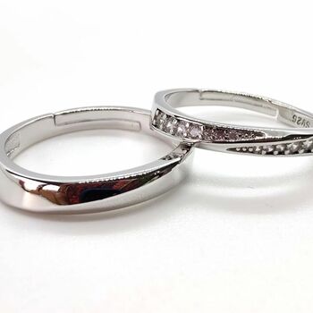Silver Plated Couple Promise Band Zircon Unisex Rings, 5 of 5