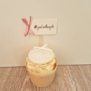 Set Of Ten Personalised Hashtag Wedding Cupcake Toppers, 4 of 6