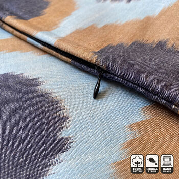 Blue And Brown Hand Woven Ikat Cotton Cushion Cover, 2 of 8