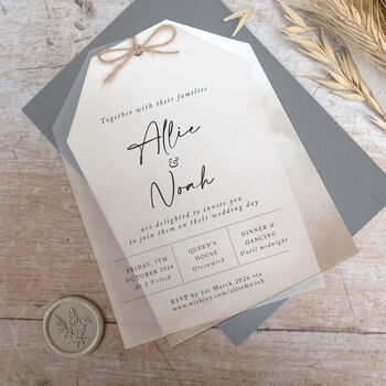 Mocha Vellum Tag Wedding Invitations, 4 of 6