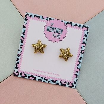 Star Glitter Resin Stud Earrings Silver, Gold And Pink, 2 of 12