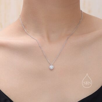 Clear Cz Halo Flower Pendant Necklace, 7 of 12