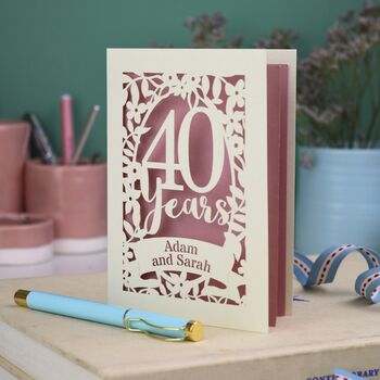 Personalised Papercut 40 Years Wedding Anniversary Card, 5 of 7