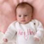 She's Here Embroidered New Baby Long Sleeve Knitted Romper, thumbnail 3 of 12