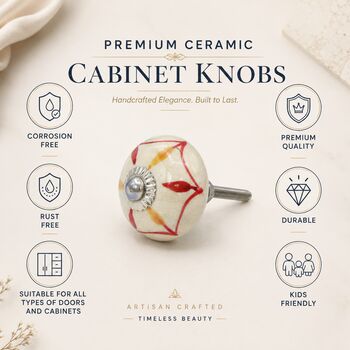 Red And Yellow Round Shaped Ceramic Drawer Knob, 7 of 8