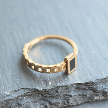 Black Gemstone Ring 18ct Gold Asymmetrical Ring, 4 of 6