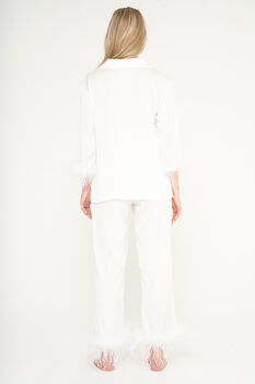 Luxury White Feather Silky Pyjama Set, 7 of 9