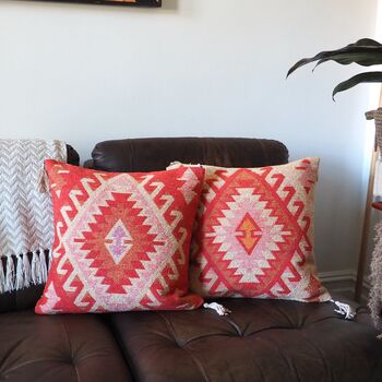 Turkish Kilim Orange Diamond Cushion, 6 of 12