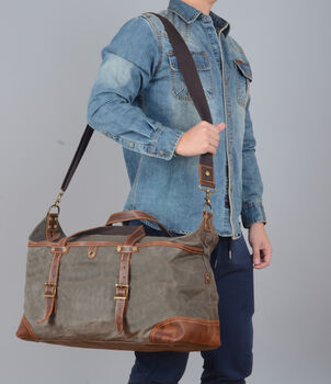 Classic Vintage Look Waxed Canvas Duffle Bag, 5 of 12