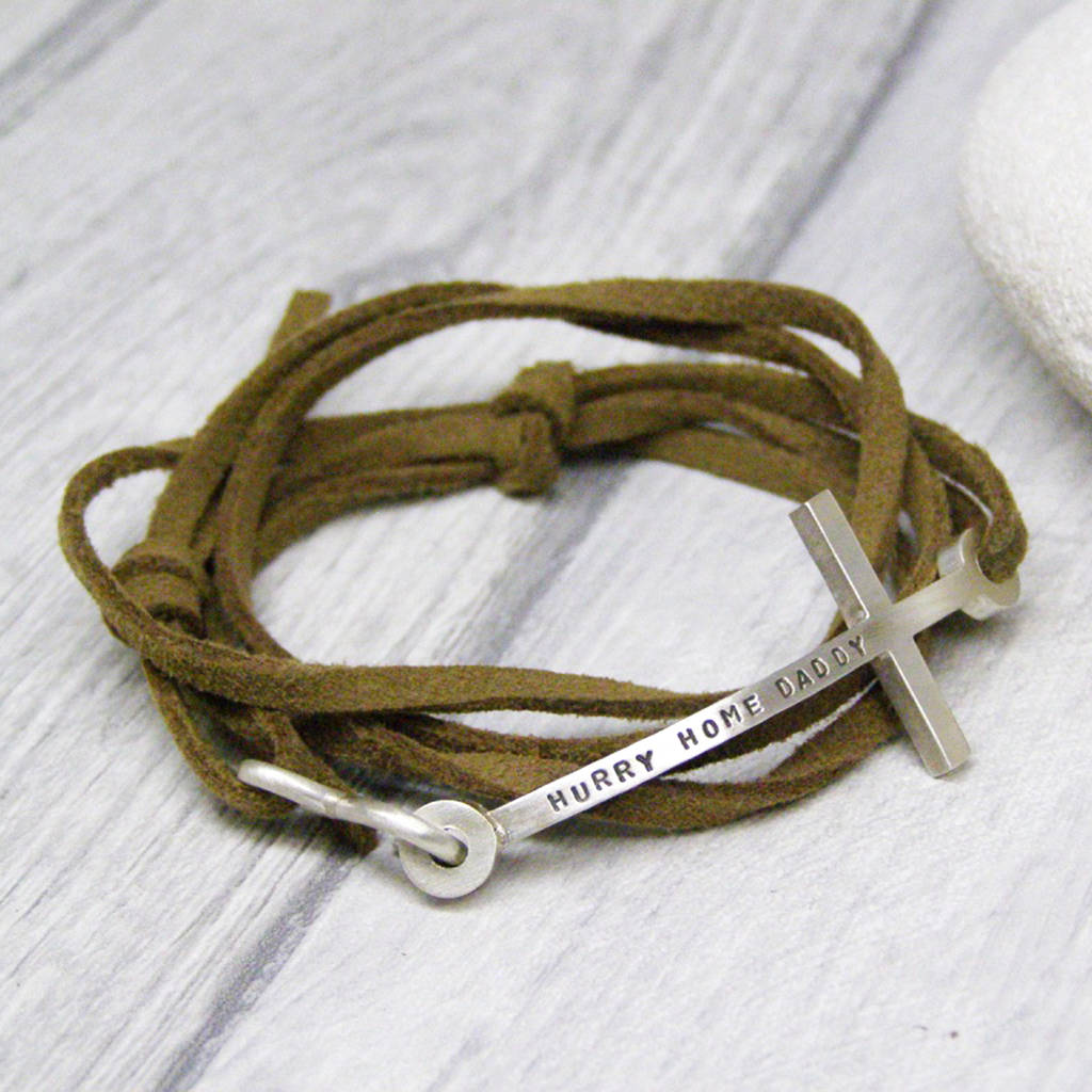 Mens Personalised Cross Leather Bracelet By Soremi Jewellery