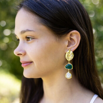 Leaf And Double Drop Mother Of Pearl Earrings, 2 of 3