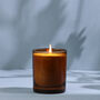 Handmade Lavender Bergamot Amber Glass Candle, thumbnail 2 of 4