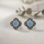 Handmade Oxidised Silver Clover Stud Earrings With Blue Chalcedony, thumbnail 3 of 3