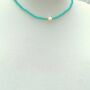 Beaded Choker Necklace Featuring Turquoise Beads And A Faux Pearl, thumbnail 1 of 2