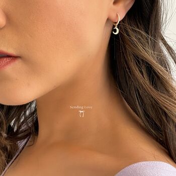 Moon And Star Huggie Earrings Christmas Gift For Her, 2 of 9