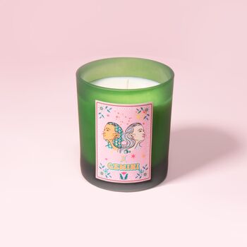 Gemini Zodiac Illustration Frosted Green Scented Candle, 3 of 3