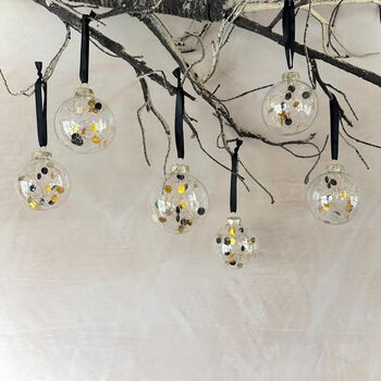 Set Of Six Gold And Black Bauble Set Gold Christmas Decor Gold Baubles, 6 of 6