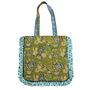 Block Printed Green And Aqua Blue Quilted Ruffle Tote Bag, thumbnail 4 of 4