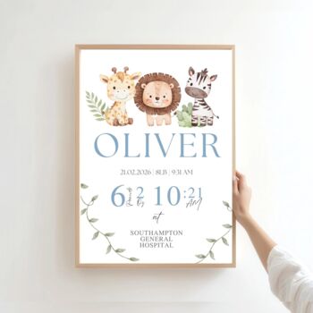Safari Animals Birth Stats Name Print, Boy Nursery Lion Metrics, 3 of 4