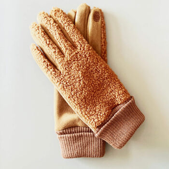 Teddy Mix Stretchy Suede Fabric Touch Screen Gloves, 4 of 9