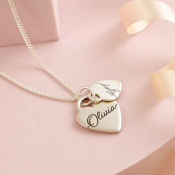 Heart Tags Script Name Silver Necklace, 2 of 8