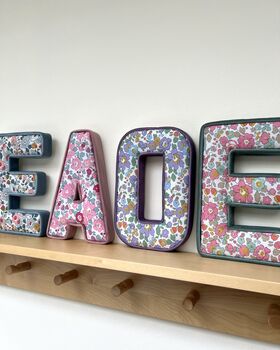 Personalised Liberty Fabric Letters With Velvet Trim Nursery Decor Gift, 4 of 6
