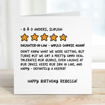 Funny Daughter In Law Birthday Card Five Star Review, 3 of 7
